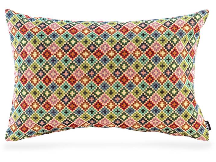 Dekokissen H.O.C.K. Damla , bunt (bunt, gemustert), B:60cm L:40cm, Baumwolle, Polyester, Dekokissen_Sitzkissen_Kissenhüllen, Dekokissen, mit kleinen Kreuzen, Kissenhülle mit Füllung, 1 Stück