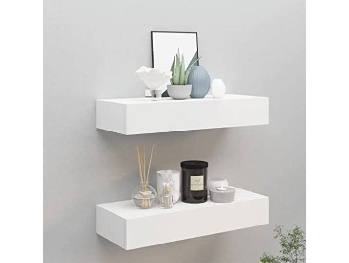 ZQQLVOO Lounge Regal Praktisch Küchenregal,Schwebendes Regal,Wand-Schubladenregale 2 STK. Weiß 60x23,5x10 cm MDF,Einfaches Erweitern der Wandfläche,für Schlafzimmer, Bad, Küche, Wohnzimmer