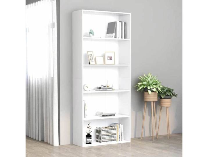 Bibliothèque en Bois - Blanc - Bibliothèque à 5 niveaux Blanc 80x30x189 cm - Bois d'ingénierie - Étagère Salon rzx15j