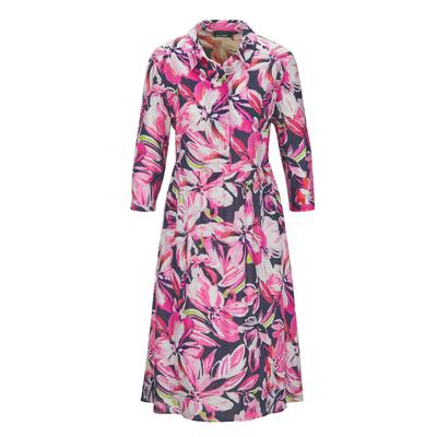 Blusenkleid GOLDNER "Hemdblusenkleid mit Allover-Print", Damen, Gr. 42, N-Gr, pink (pink, marine, gemustert), Obermaterial: 100% Viskose CV., figurumspielend, normales Bündchen, Kleider Blusenkleid, Nahttaschen an den Seiten