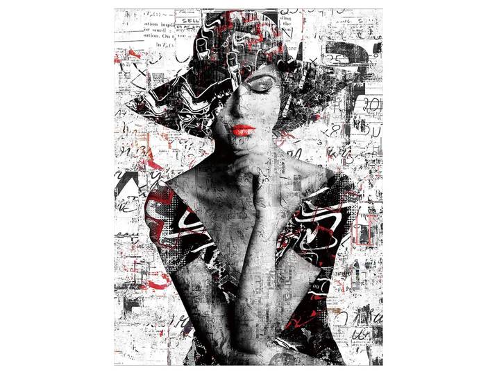 Digitaldruck auf Glas Schwarz-Weiss Kontrast Street Art 70er Schlapphut image LAND / Grösse: 120 x 90 cm