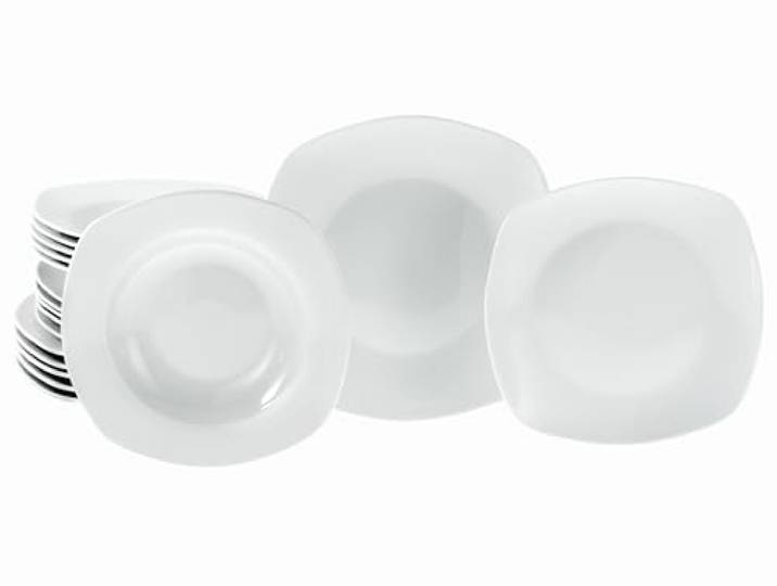 CreaTable\, 20570\, Série Amelie Blanc\, ensemble de vaisselle de 18 pièces\, service d'assiettes en porcelaine\, compatible lave-vaisselle et micro-ondes\, production de qualité.