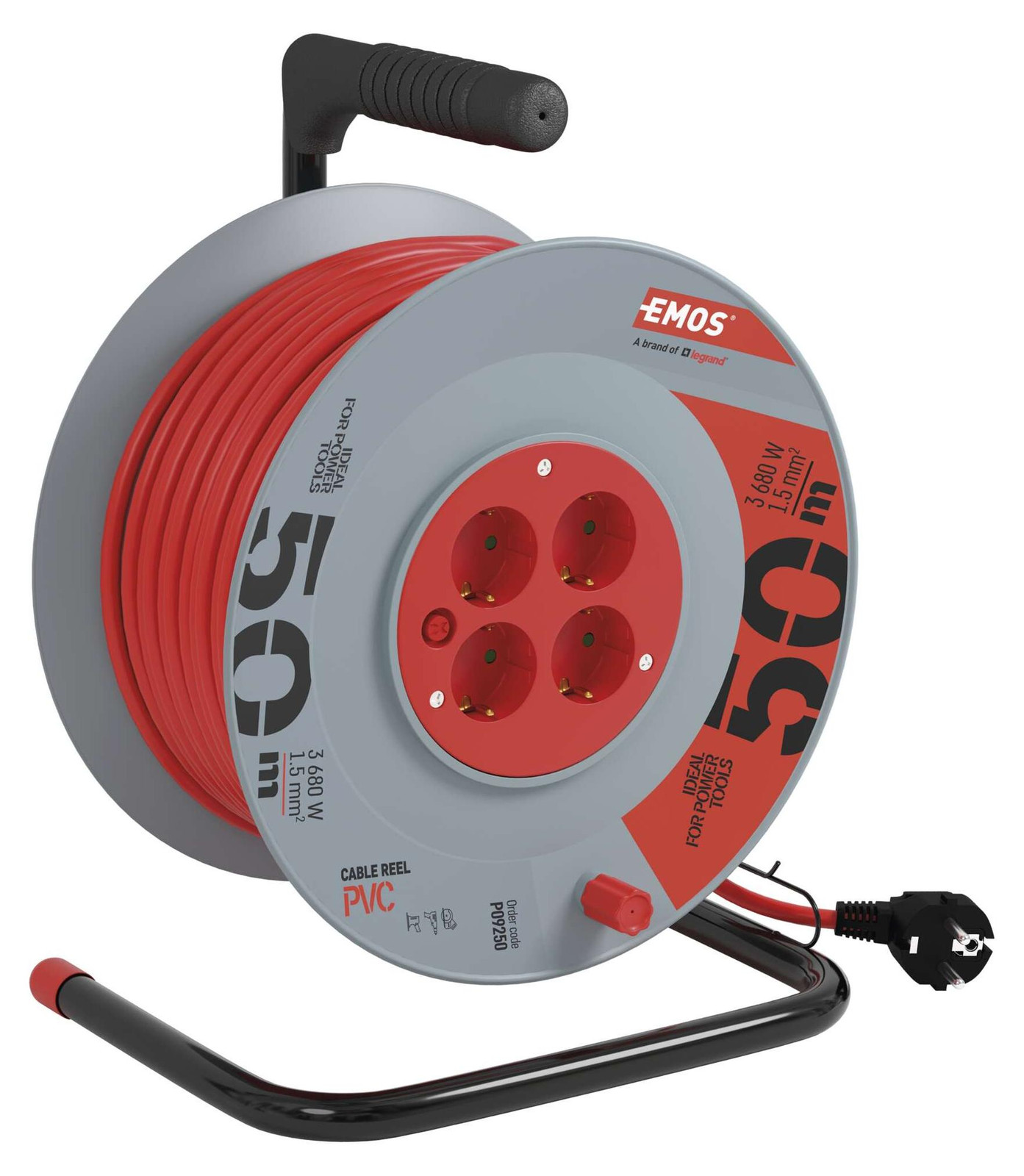 Emos Profi-kabelhaspel met 50 meter kabel en 4 stopcontacten, 1,5 mm Schuko, zwart, P09250