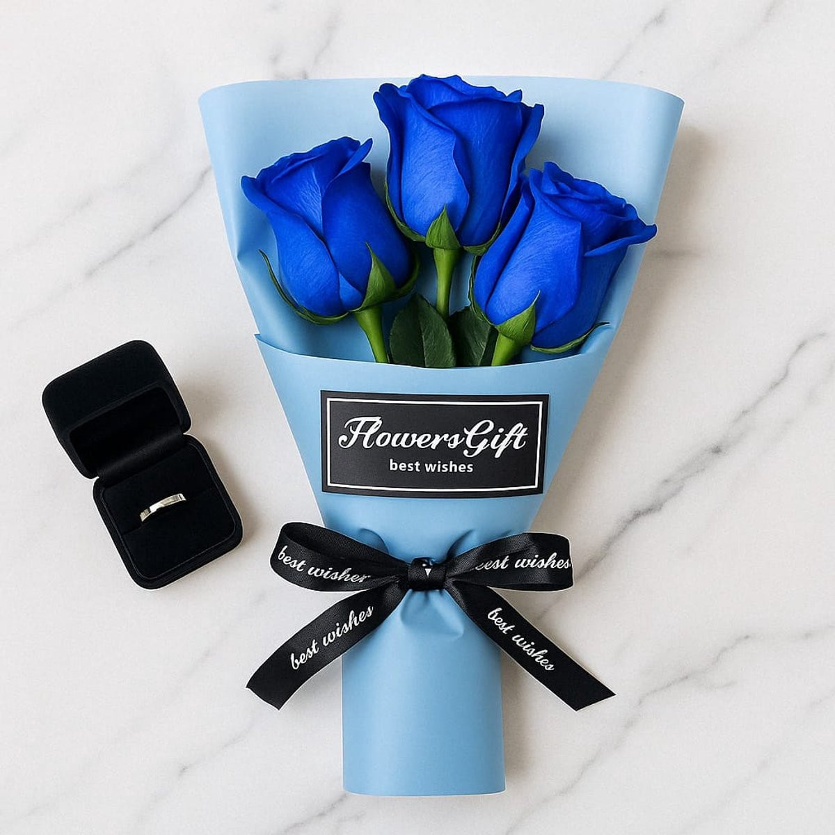 Luxe Kunst Blauwe Rozen in Transparante Geschenkdoos