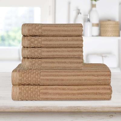 Superior Ribbed Cotton Absorbent Heavyweight Hand Towel and Bath Towel Set