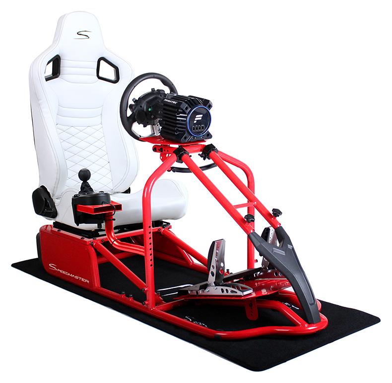 SIM Racing Cockpit Seat Pro Sim Rig ROT | Gaming Simulator Cockpit | Rennsimulator Lenkradständer Leder Optik Weiß