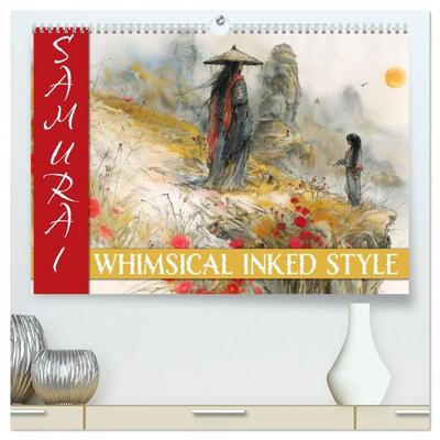 Samurai - whimsical inked style (hochwertiger Premium Wandkalender 2026 DIN A2 quer), Kunstdruck in Hochglanz