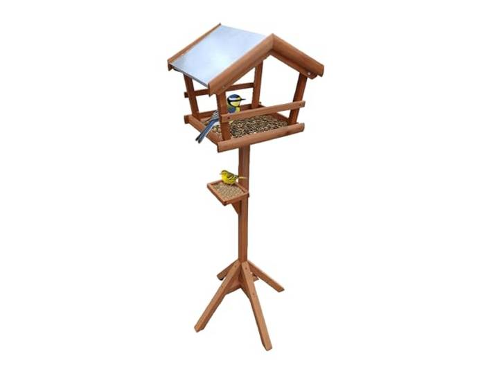 Relaxdays Mangeoire pour Oiseaux sur Support\, Toit en métal résistant\, Jardin et terrasse\, nichoir en Bois\, Orange