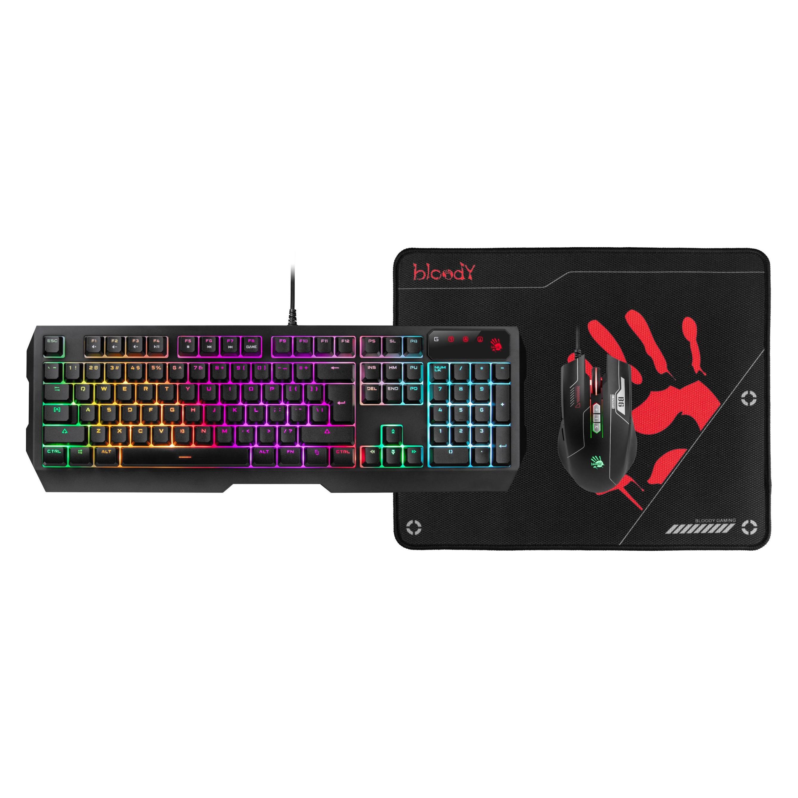 A4Tech BLOODY USB B1700 B140N +ES7 + BP-50M USB/ Esports Black USB set keyboard+mouse+pad (EN) (Eng. Int., Kabelgebunden) (A4TKLA47265)