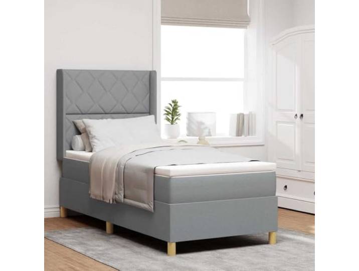 RJPLMFV Boxspringbett, Hellgrau, 100 x 200 cm, Stoff Verstellbares Kopfteil, mittelfeste Matratze, Holzrahmen, goldene Füße