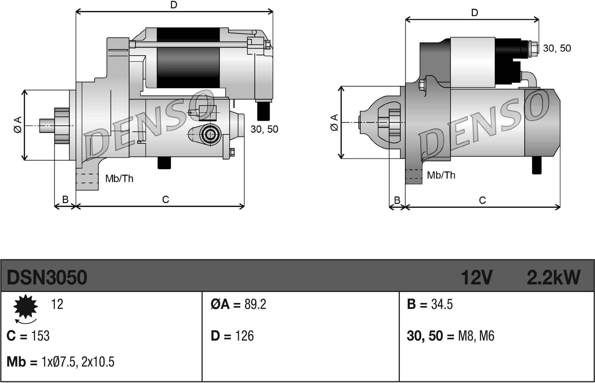 Denso Starter Dsn3050 Für Ford