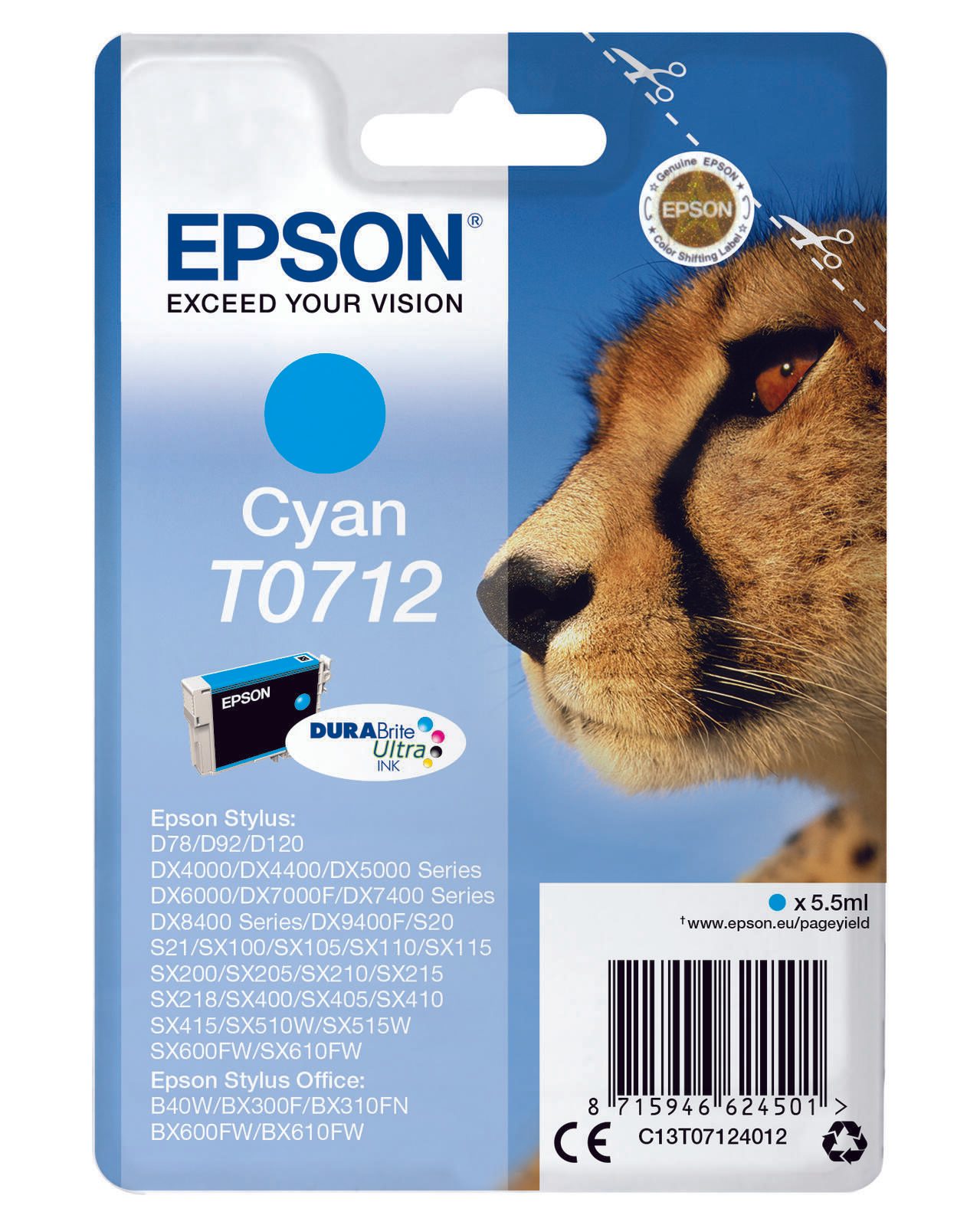 Epson Original T0712 Gepard Druckerpatrone - cyan (C13T07124012)