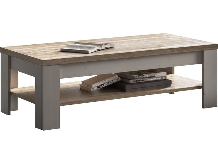 Couchtisch GOODPRODUCT Country 110 x 68 cm, Wohnzimmertisch mit Ablageboden , beige (eiche meringa nb, eiche cadiz nb, eiche meringa nb, eiche cadiz nb), H:46,5cm, Tische, Couchtisch, Sofatisch, zweifarbig, rechteckig, Tischplattenstärke 38 mm