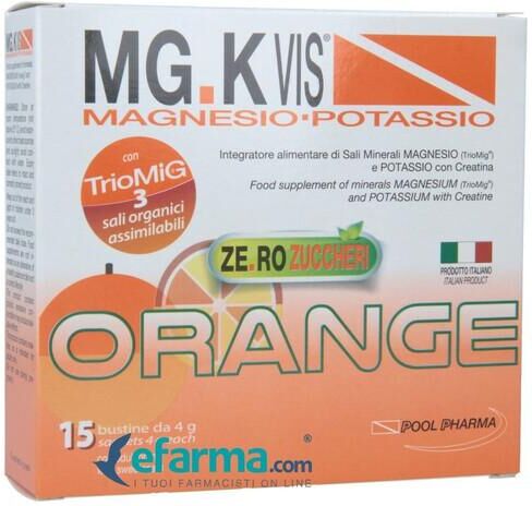 Mg-K Vis MG.K Vis Magnesio Potassio Arancia Zero Zuccheri Integratore Sali Minerali 15 Bustine