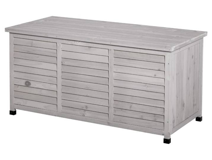 Outsunny Gartenbox, Kissenbox, wetterbeständig, Massivholz, grau, 127x56x60 cm