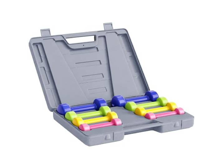 HOMCOM Ensemble d'Haltères Courtes Total 10 Kg Rose Paires 0\,5/1/1\,5/2 Kg\, avec Malette\, Entraînement Musculaire & Haltérophilie\, Métal PU