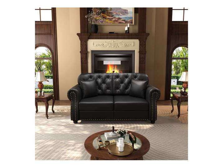i@home Sofa 160 cm Chesterfield-Zweisitzer, doppelsofa, Kunstleder-Zweisitzer, 1 Teile, Sitzkissen mit Federkern, Knopfheftung, Nagelkopfdekor, Schwarz