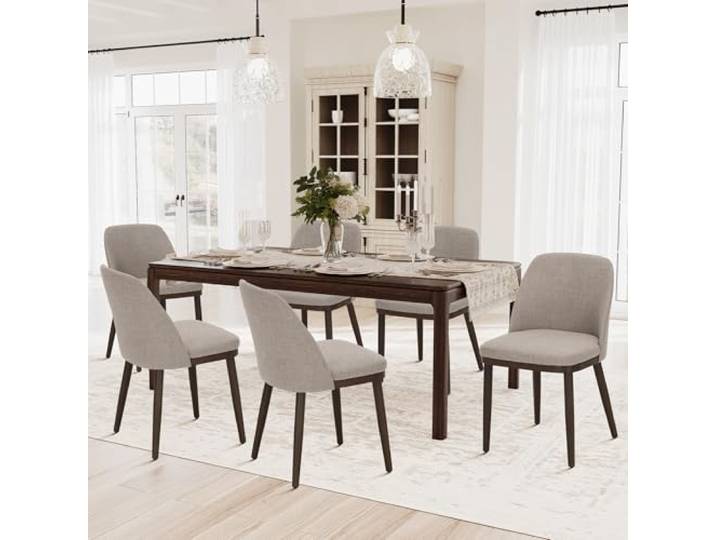 COLAMY Gepolsterte Esszimmerstühle 6er Set, Moderne Küchenstühle mit Rückenlehne, Stoffstuhl mit Holzbeinen für Esszimmer, Küche, Restaurant, Camel