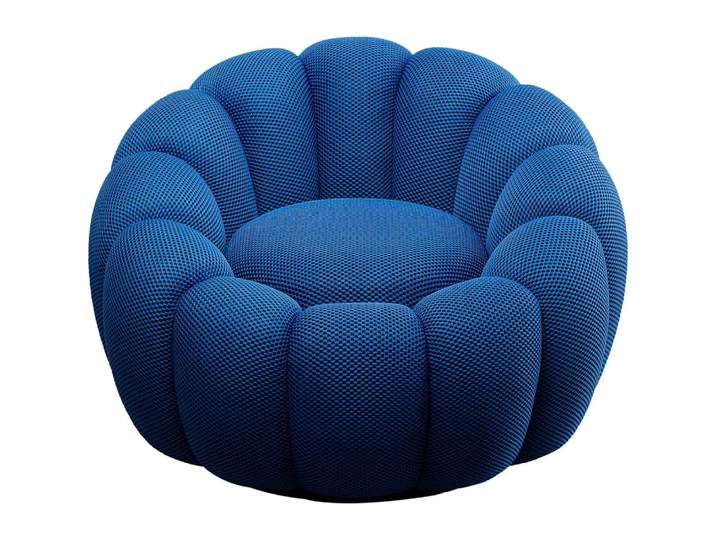 Fauteuil pivotant en polyester bleu effet résille
