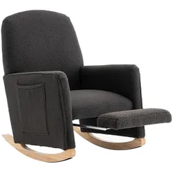 OKWISH Schaukelstuhl mit Hocker 67x126x98 Teddy-Stoff Relaxsessel Wohnzimmerstuhl Ergonomisch Komfort Dunkelgrau