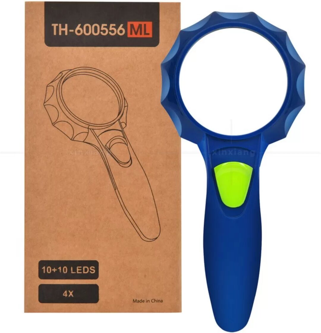 INF Handliche, schirmförmige LED-Leselupe für Senioren, 20 LEDs, warmweißes und blaues Licht, 4-fache/6-fache/7-fache L