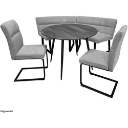 HTI-Living, Essgruppe, Sitzgruppe Liron Tisch mit Eckbank und 2 Stühlen Grau (MDF)