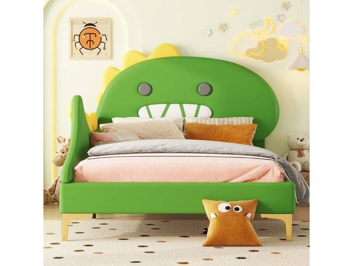 Lit enfant - PAGE LIVING - Forme dinosaure cartoon - 90x200 cm - PU - Vert