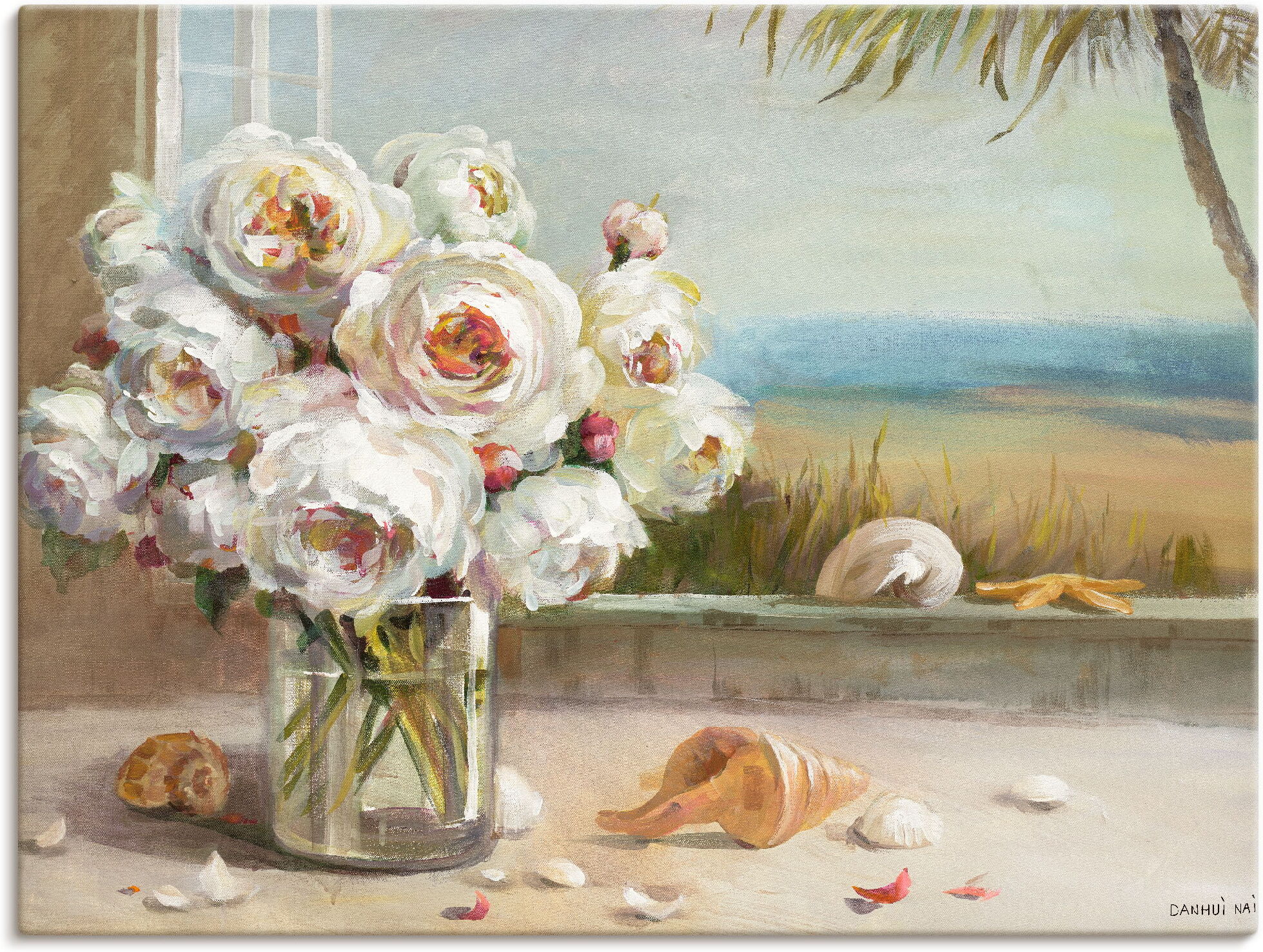 Leinwandbild ARTLAND "Küsten Rosen II", weiss (farbe bild(er): weiß), B:80cm H:60cm, Bilder, Leinwandbild, auf Holzrahmen gespannt farbe bild(er): weiß B/H/T: 80cm x 60cm, Leinwandbild Blumen Querformat, 1 Stk.