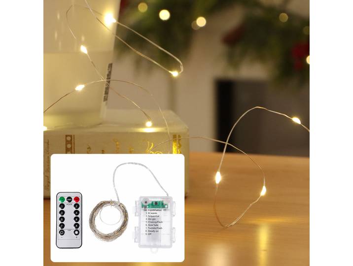 LED-Micro-Lichterkette, 100 warmweisse LEDs, Batterie, 10 m