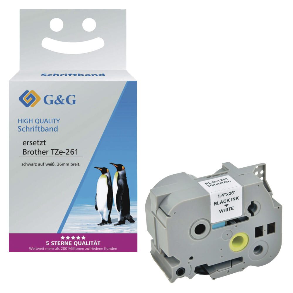 G&G Schriftband ersetzt Brother TZe-261, 36 mm, schwarz auf weiß 14975