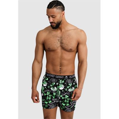 Boxershorts LOUSY LIVIN "2Pack Boxershorts Outer Weedy", Herren, Gr. M, schwarz (schwarz, lila), 100% Baumwolle, Unterhosen, 2er-Pack im lockeren Schnitt
