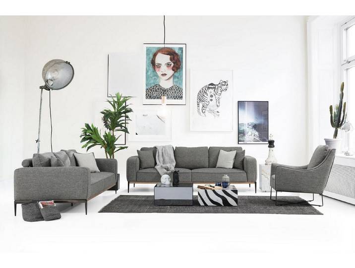 JVmoebel Polstergarnitur Moderne graue Sofagarnitur aus Stoff für stilvolles Wohnen, (Set, 3-tlg., 4-Sitzer + 3-Sitzer + Sessel), Made in Europa