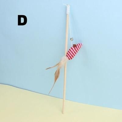 Uplift Essentials Wooden Mouse Teasing Wand Cat Toy With Feather And Bell style D