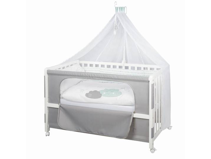 Roba Gitterbett-Komplettset Room Bed Happy Cloud, Grau, Weiß, Hellgrün, Holz, Höhe ca. 8 cm, 60x120 cm, als Beistellbett verwendbar, höhenverstellbar, Aufbauanleitung im Karton, Lattenrost inklusive, Babymöbel, Babybetten, Gitterbett