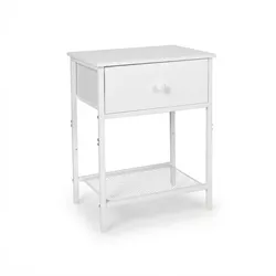 Relaxdays Nachttisch 2er Set, Schublade & Ablage, HBT: 55x40x30 cm, modern, Holzoptik, Metall, Nachtschrank, weiß