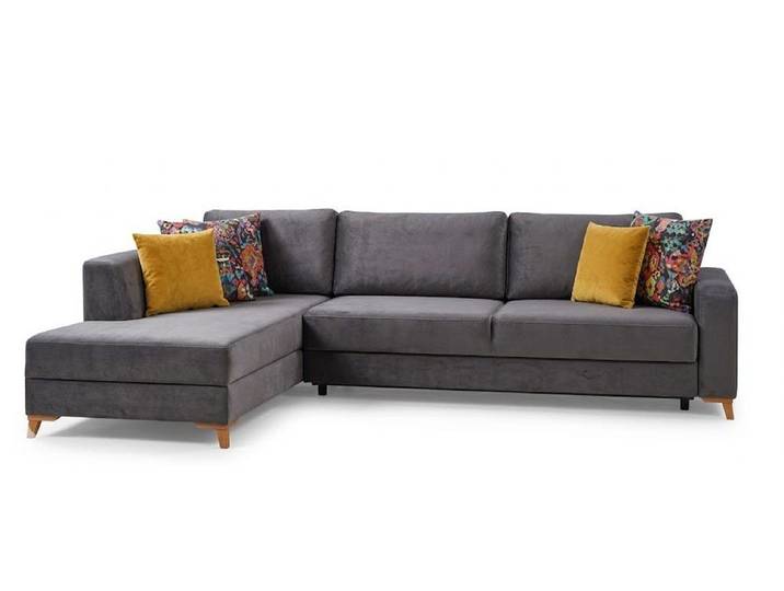 Xlmoebel Ecksofa Grau L-förmiges Ecksofa aus Textil mit Holzbeinen, 2 Teile, Special features
