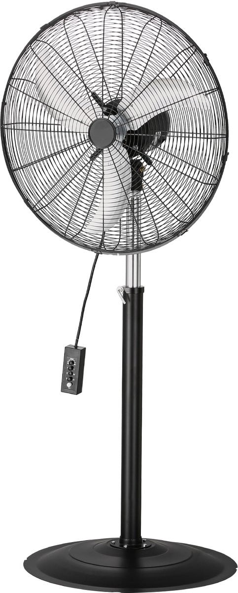 Industriële Staande Ventilator Black - 24 Inch Pedestal Ventilator met 85 Graden Oscillatie en Oververhittingsbeveiliging