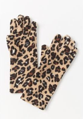 Women's Fleece Gloves by Accessories For All in Khaki Graphic Spots