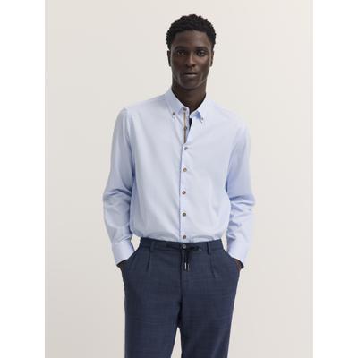 Businesshemd BUGATTI "Easy-Care", Herren, Gr. XL, Normalgrößen, blau (320, hellblau), Satin, 100% Baumwolle, gestreift, normal, Hemden, gestreift mit Satin-Optik