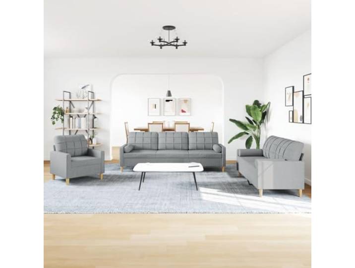 KTHLBRH Sofa-Set, 3-teilig, hellgrau, mit 4 Kissen Stoff 100 % Polyester, Gestell Metall, Schaumstoffschaum, Sofa 1-2-3-Sitzer