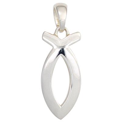 Kettenanhänger JOBO "Anhänger Ichthys 17 mm", silber (silber 925), Schmuckanhänger, Damen, Silber 925 (Sterlingsilber), Kettenanhänger, 925 Silber rhodiniert