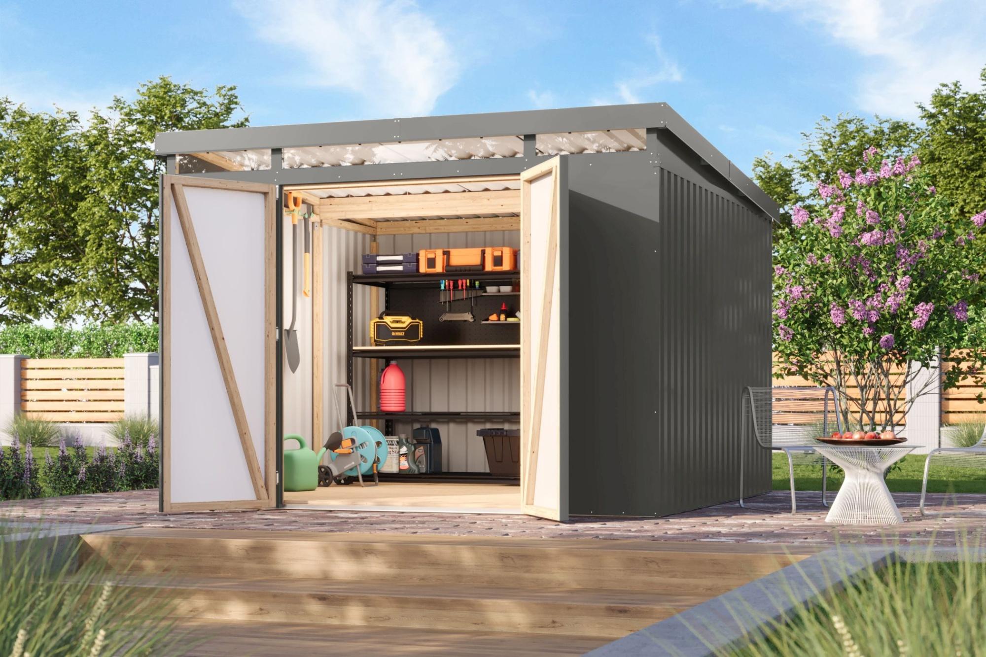 Gartenhaus Metall Metallgerätehaus Metallgartenhaus IRIDIUM 3,5 Metallhaus graualuminium 290x292x213 cm