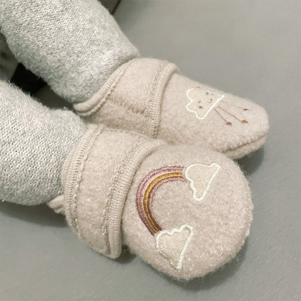 Lauflernschuh MAXIMO, Jungen, Gr. 21/22, beige (beige, meliert), Obermaterial: 100% Wolle, bestickt, mehrfarbig, Schuhe Lauflernschuh, Lauflernschuhe, Klettverschluss, Anti-Rutsch-Sohle, wärmend, Wolle beige, meliert 21/22