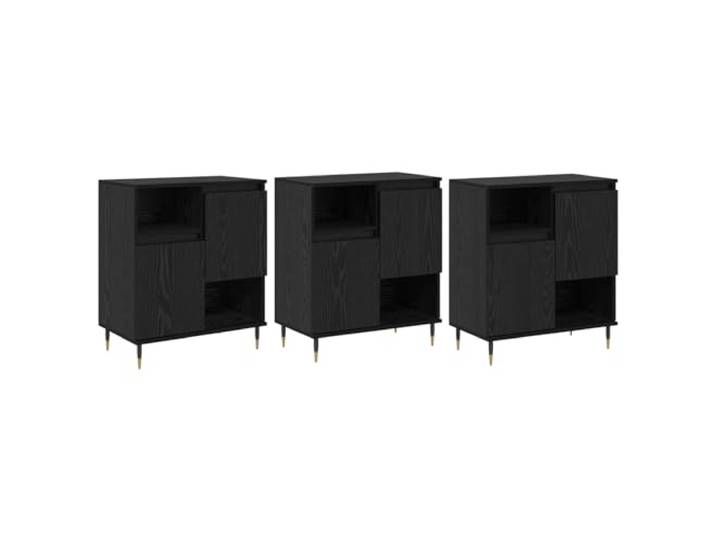 Roanoer Sideboard 3er Set Schwarz Eichen-Optik, 60x35x70 cm Kommode Vielseitiges 3er Set Anrichte aus Holzwerkstoff für Wohnzimmer & Schlafzimmer mit Scharniertüren und stabilen Metallbeinen.