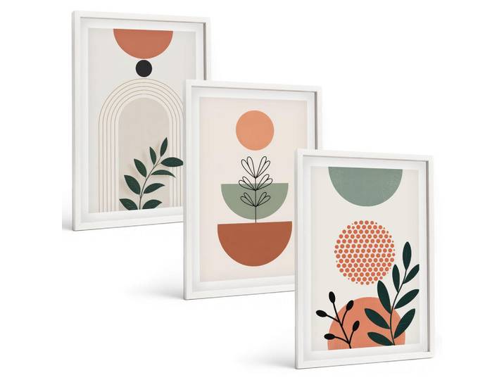Tulup Bilder SET 3er Set - 40x60 cm Weißer Rahmen - Moderne Pflanzenmotive, Kunststoff, Rechteckig, 40x60 cm, Fotografie, Bilder & Rahmen, Bilder