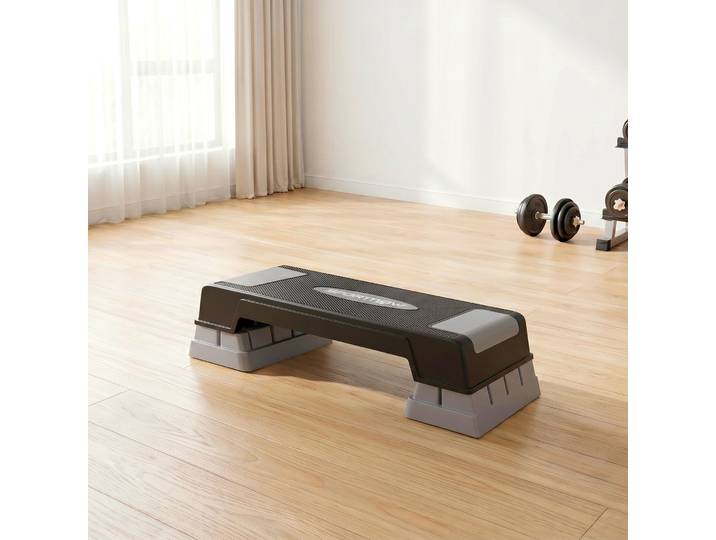 SPORTNOW Stepper Fitness Aérobic 3 Niveaux, Hauteur Réglable 12/17,5/22,5 cm, Surface Antidérapante, Charge 250 kg, Gris