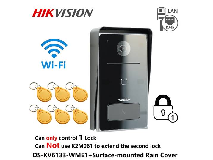 HIKVISION Sonnette IP multilingue DS-KV6133-WME1, sonnette WiFi, interphone, interphone vidéo, étanche, déverrouillage RFID