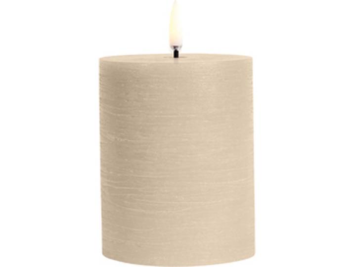 Led Kaars BEIGE Uyuni - BEIGE Led kaars - 3D VLAM - LED BEIGE Pillar Candle - 7\,8 x Hoogte 10 cm