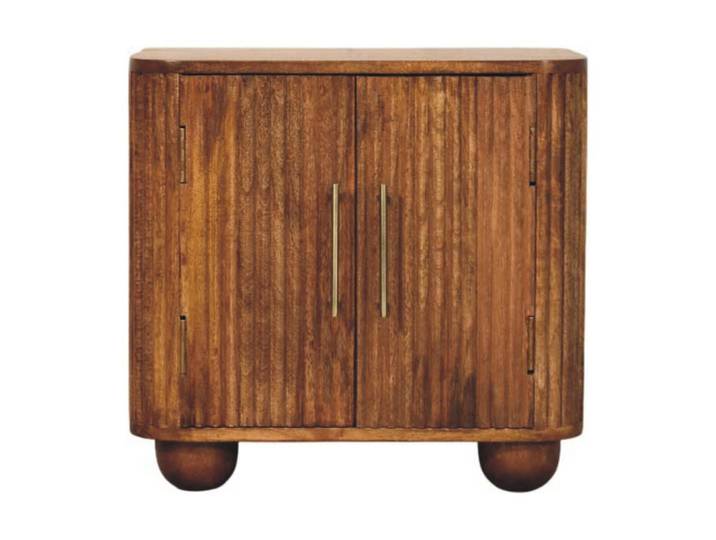 Artisan Furniture Dressoir Solis Geriffelt Mini, 2 Türen und 2 Regale, Hellbraun, Holz, Echtholz,Mangoholz, Holz Optik, Rechteckig, 55x53x40 cm, Kleinmöbel, Kommoden, Sideboards