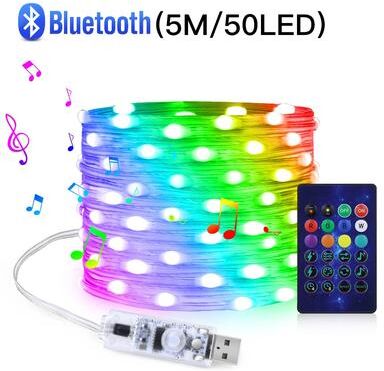 Fusion Finds 20M Dream Color USB 5V LED String Light Bluetooth Music APP RGBIC Addressable Fairy Lights Birthday Party Garland Christ Emitting Color: 5M 50LEDs